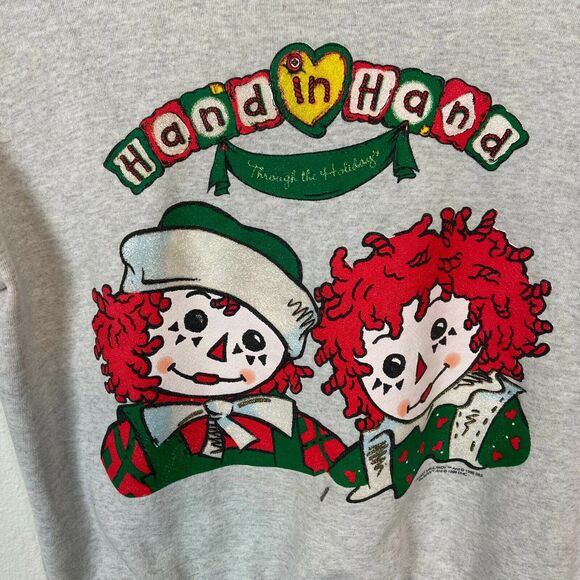 Sweatshirt Novelty Kitsch sz XL Raggedy Ann and Andy Vintage Hand in Hand - Picture 3 of 15